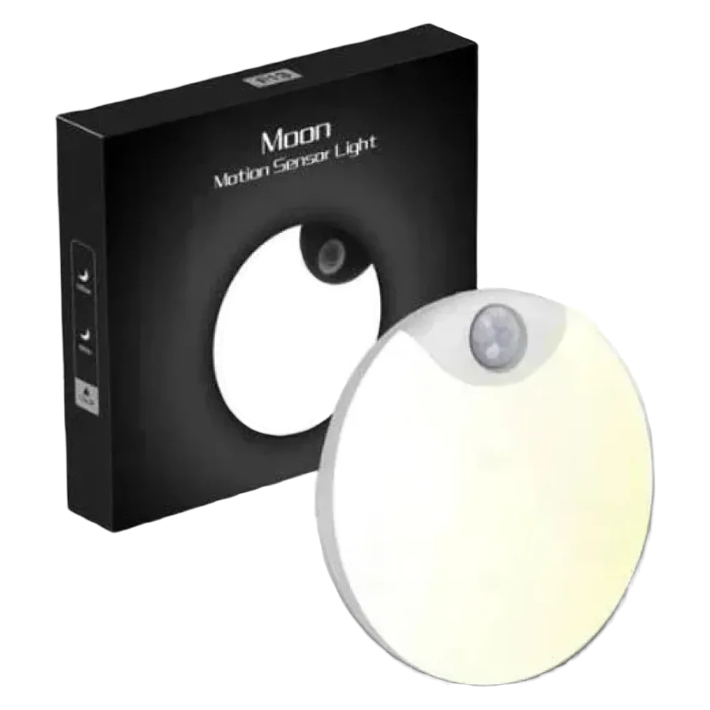 Світильник AND HA-183 біля коробки Moon Motion Sensor Light і USB-кабель