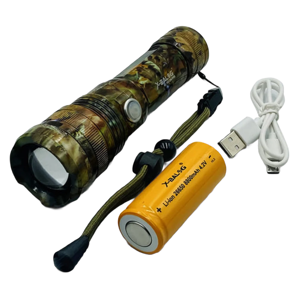Комплект Bailong BL-P512M: ліхтар, Li-ion акумулятор і кабель USB — Micro-USB