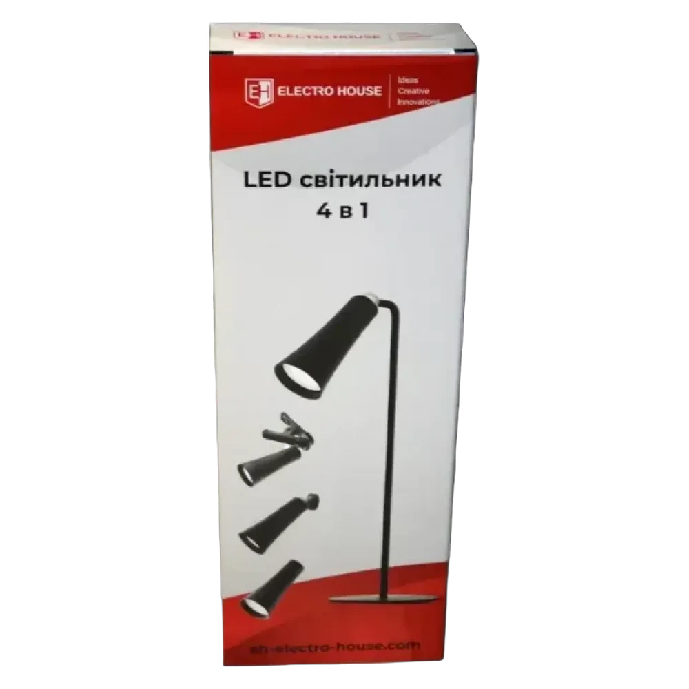 Коробка світильника з написом «LED світильник 4 в 1» і малюнками кріплень