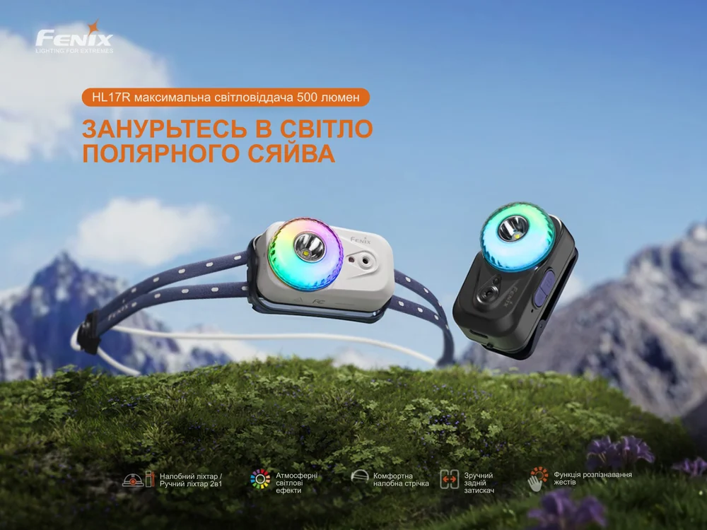 Fenix HL17R на 500 лм: налобний і ручний ліхтар 2 в 1 з кольоровим кільцем
